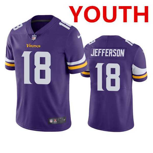 Youth Minnesota Vikings #18 Justin Jefferson 2020 Purple Vapor Untouchable Limited Stitched Jersey->youth nfl jersey->Youth Jersey